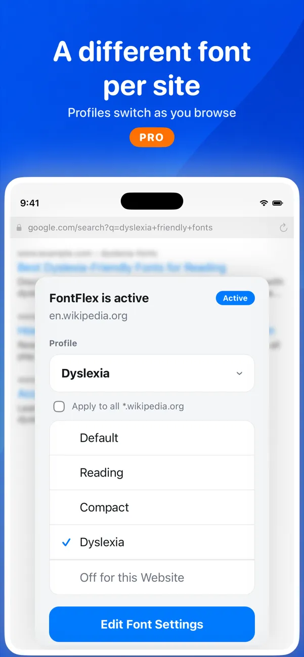 Reading profiles assigned to different websites