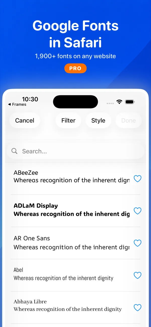 Browsing the Google Fonts library inside FontFlex
