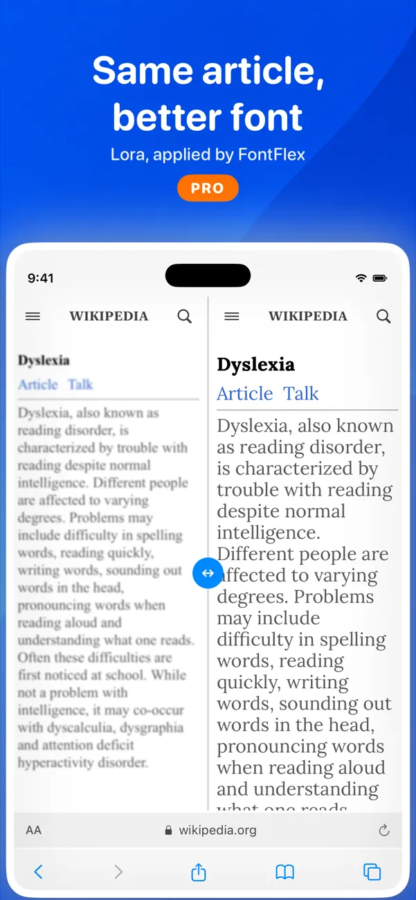 A website before and after switching to a Google Font