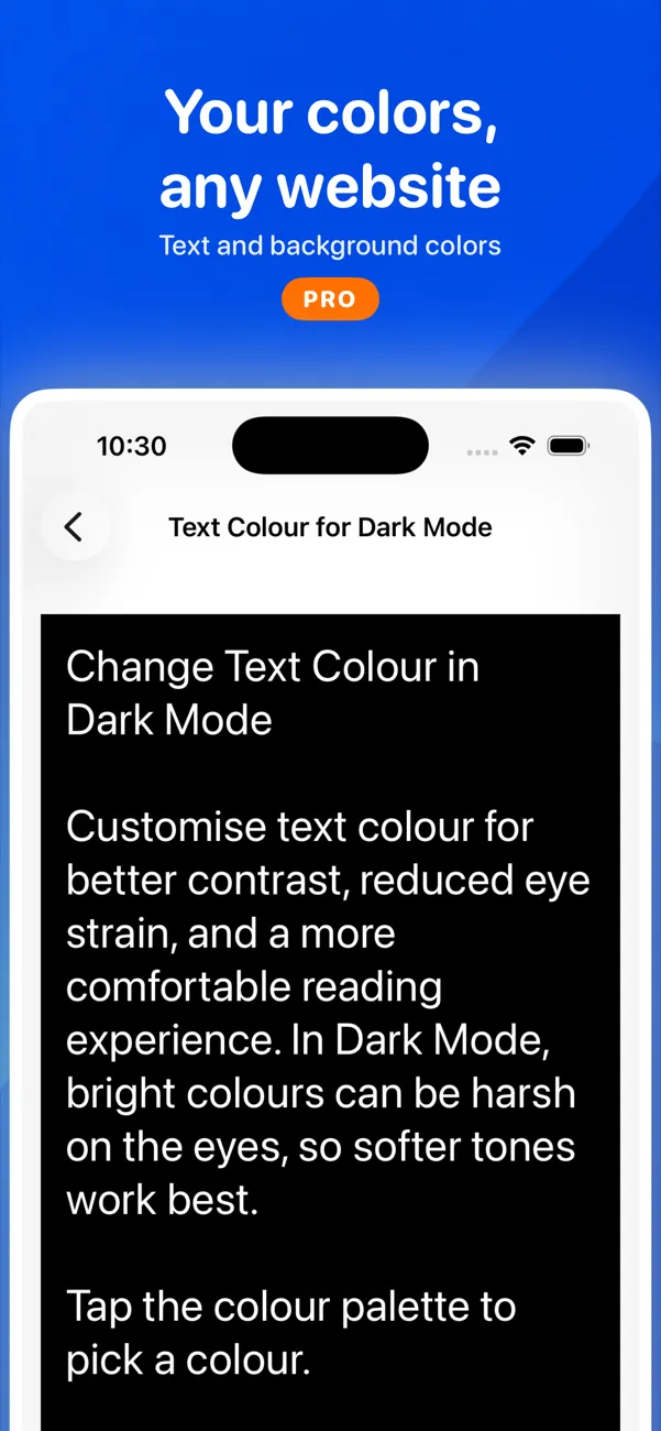 Custom text and background colors applied to a website